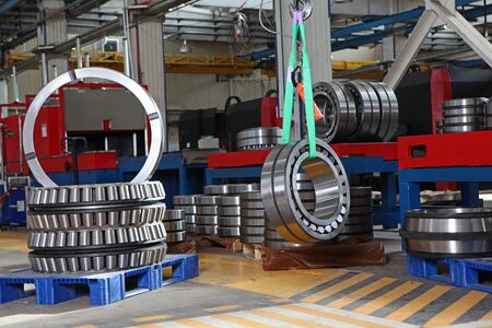 Manufacture of bearings in the factory.The chrome surface of products. Industrial theme. Production of bearings.Photos on the factory's territoryの写真素材