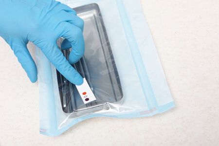 Disinfection and sterilization of dental devices. Unrecognizable photo. Copy space. Top view.