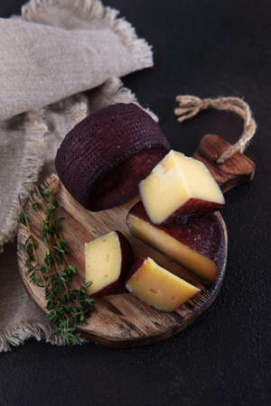 Homemade cheese and cold cuts. Sliced sausage and cheese. Craft cheese and cold cuts. Natural...