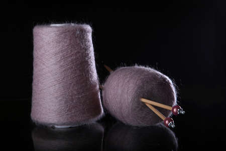 Yarn for hand knitting in pink color.Hobbies and crafts. A large skein of pink mohair. Fluffy...