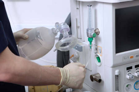 Preparation of the artificial lung ventilation device for operation. Surgery under general...