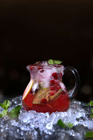 Homemade cranberry, lemon and mint lemonade. Refreshing drink. A jar of berry lemonade.Copy space.の写真素材