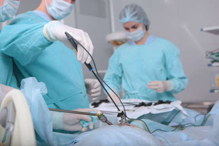 Laparoscopic surgery. A real operation. Hernia removal. Modern surgery. Life saving. Surgeons...
