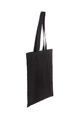 Shopper bag for shopping. Reusable shopping bag. Bag made of black fabric. Environmental protection.Isolated object.White background.Top view.Flat lay.の写真素材