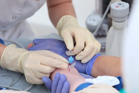 Preparing a child for surgery under general anesthesia. Intravenous injection.Artificial lung ventilation device.の写真素材