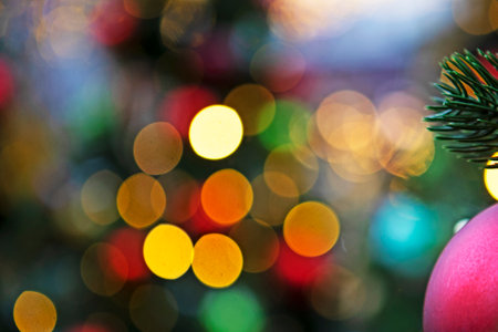 Christmas lights are out of focus. Place for advertising. Christmas decoration. Background for congratulations.の写真素材