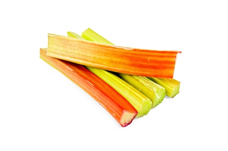 Bundle of stalks of rhubarb isolated on a white backgroundの写真素材