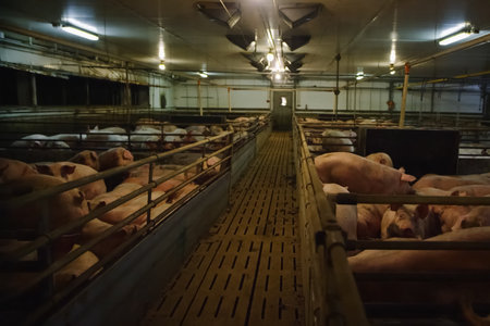 Piglets on a pig farm. Breeding pigs for meat on the farm.