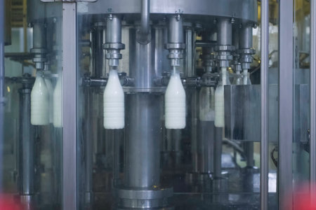 Conveyor of the dairy. Production and bottling of dairy products.
