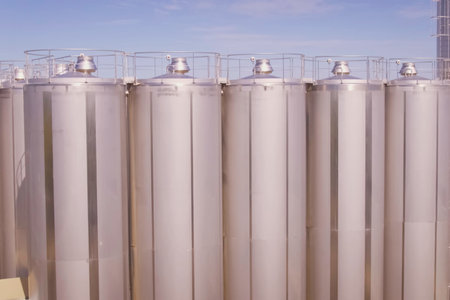 stainless steel tanks for wine. Winery.の写真素材