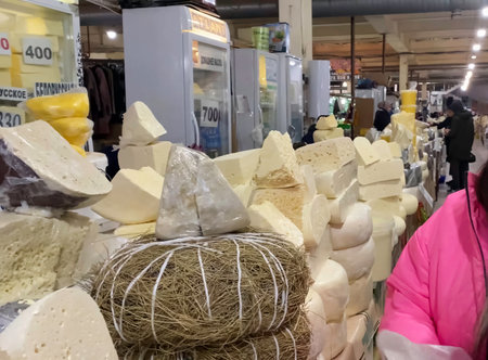 Real Dagestani cheese. Cheese on the counter.