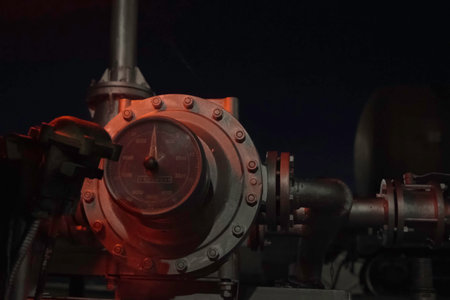 Built-in pressure gauge on the pipeline system. Measuring pressure with a pressure gauge.