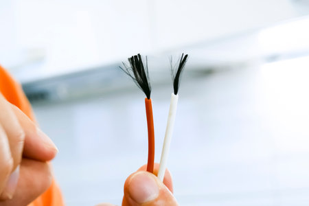 Two ends of the bare wire, stripping the contacts.の写真素材