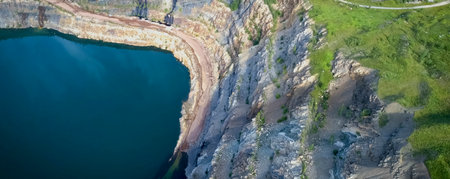 Lake in siderite quarry, Siderite and crushed stone mining