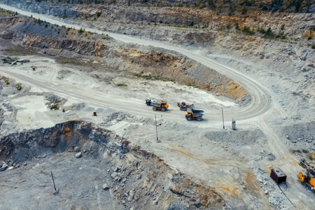 Quarry equipment for the extraction and transportation of graniteの写真素材