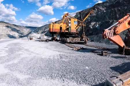 Large mining excavators in the quarry.の写真素材