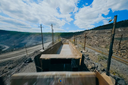 Minecars for transporting rock in a quarry.の写真素材