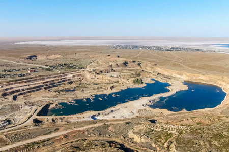 A lake formed as a result of water disposal at a gypsum quarry