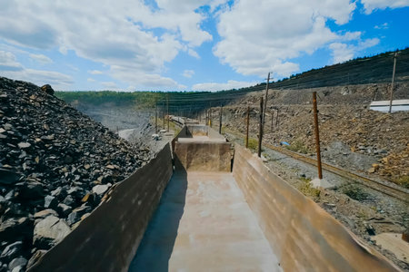 Minecars for transporting rock in a quarry.の写真素材