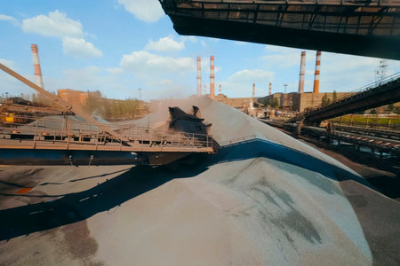 Excavator rotor blades for moving crushed stone from the pileの写真素材