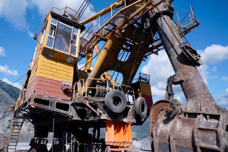 Large mining excavators in the parking lot in the quarry.の写真素材