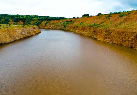 A quarry filled with water, a place of dolomite mining.