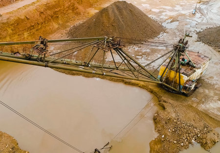 Excavators, tractors and other equipment at a dolomite quarry