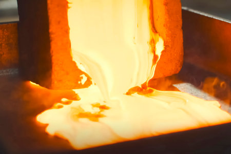 Molten gold pours out of the mold