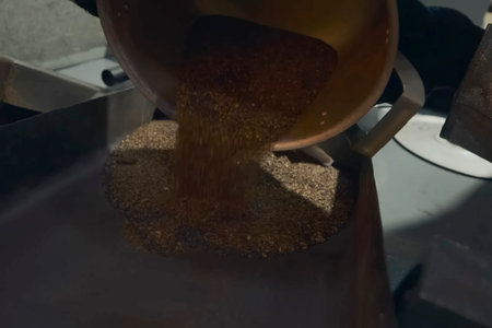 Calcined gold-bearing sand is poured from the pan into the trough