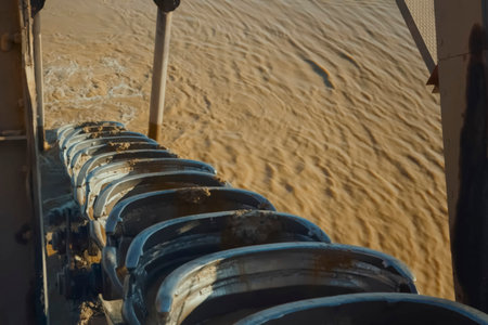 buckets of a multi-bucket excavator for gold ore mining.