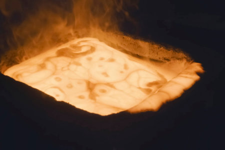 Molten gold pours out of the crucibleの写真素材