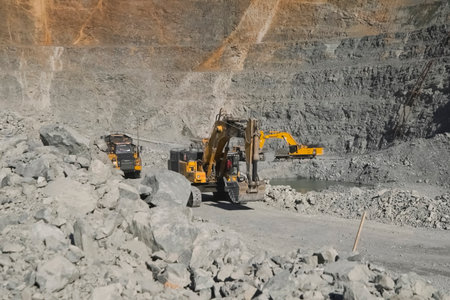 Excavator in a gold mining quarry, special equipment