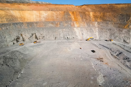 View of gold mining quarry with quarry mining equipmentの写真素材