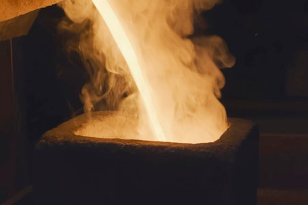 Molten gold pours out of the crucibleの写真素材