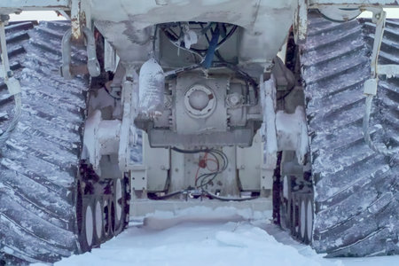 Transport for seismological studies of oil field prospecting, vibration platforms on trucks.の写真素材