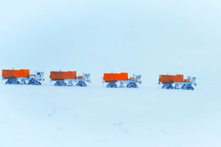 Transport for seismological studies of oil field prospecting, vibration platforms on trucks.の写真素材