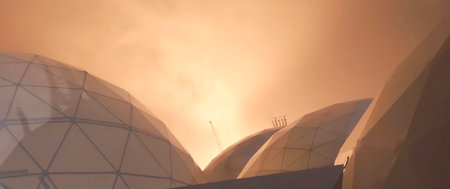 Composite futuristic roof domes with sunset background