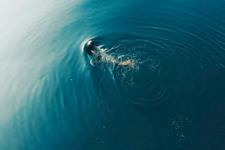 Sea seal swimming in the ocean, top viewの写真素材