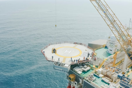 Helipad on an offshore oil drilling platform.の写真素材