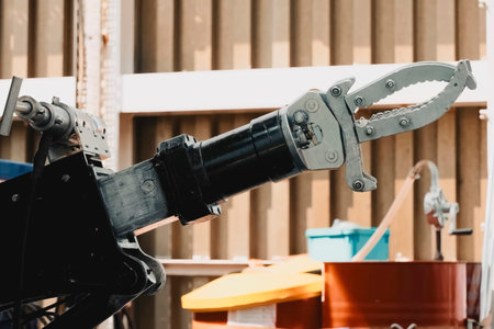 Deep-sea robotic manipulator for technical work on the wellhead underwater on an oil drilling offshore platform.の写真素材