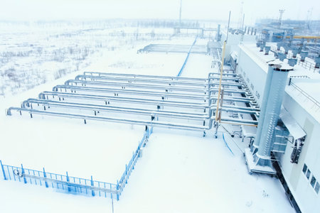 pipes entering the gas metering room at the LNG plantの写真素材