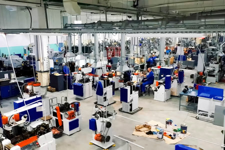 Room with ventilation where workers operate machines requiring fine motor skills.