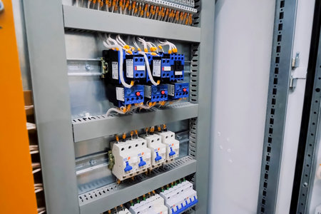 Electrical panel with fuses and equipment switches, industrial switchboard panel