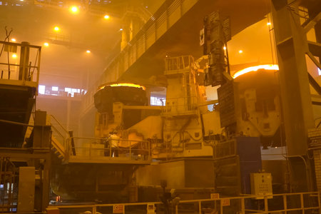 Molten steel in a steel mill. Blast furnace workshop