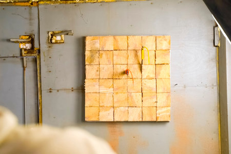 Throwing knives stuck in throwing knife board.