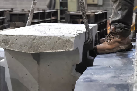 Loading and moving a finished concrete product from the mold after hardeningの写真素材