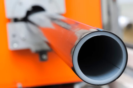 PRODUCTION OF PLASTIC DOUBLE-LAYER pipe from polypropylene for water supply.の写真素材
