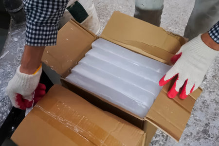 Paraffin bars in a box, opening a box of paraffin.