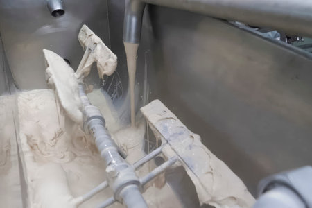 Ice cream mixer in an ice cream factory.