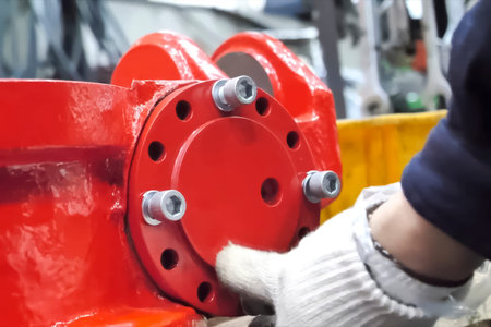 Hexagonal bolts for hexagonal wrenches to secure parts to parts of hydraulics equipment.の写真素材